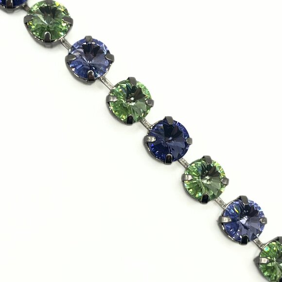Handcrafted Swarovski Peridot, Lilac, & Blue Crystal Bracelet - Shiny Silver - Picture 10 of 12